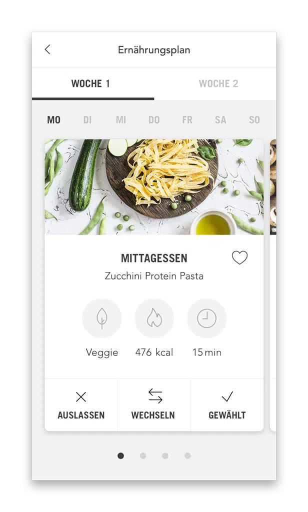 halfit Ernährungsplan Plan mit Mahlzeiten (Smartphone Ansicht Beispiel Tag)